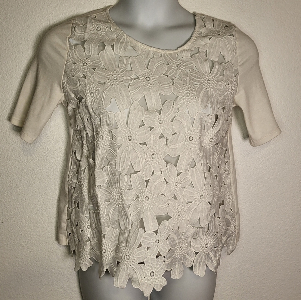 Anthropologie | Sunday in Brooklyn Floral Lace Zip Back Top size Medium